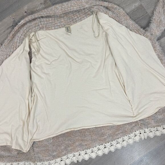 Gimmicks‎ by BKE Eyelash Yarn Lace Trim Cardigan Sweater Tan Multi Small - Picture 12 of 16